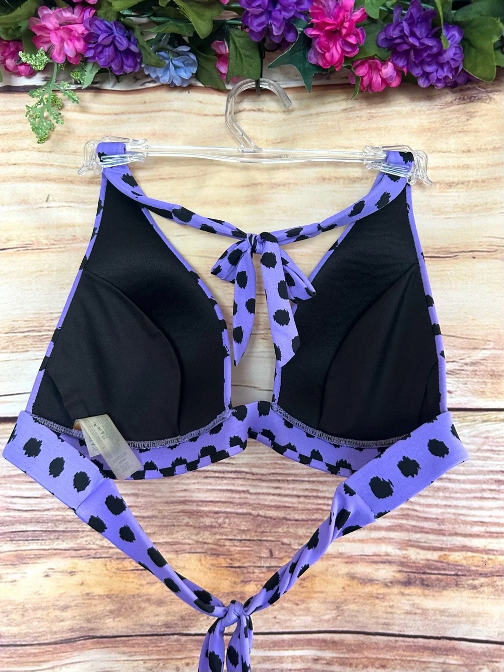 Victoria’s Secret Purple Black Polka Dot Padded Swim Bikini Top M